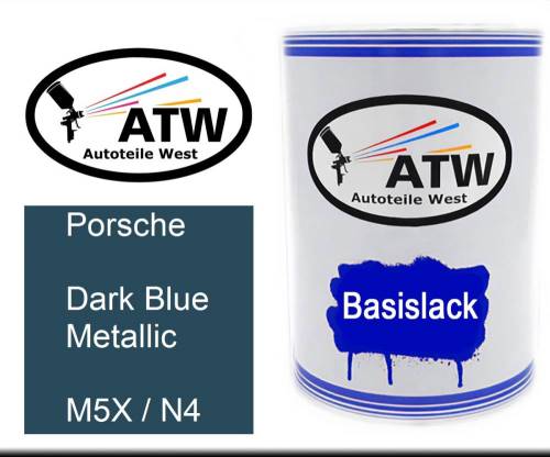 Porsche, Dark Blue Metallic, M5X / N4: 500ml Lackdose, von ATW Autoteile West.
